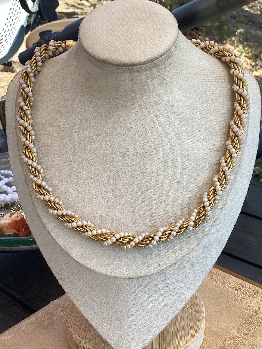 Napier Gold and Cream Braided Pearl-Style Necklace